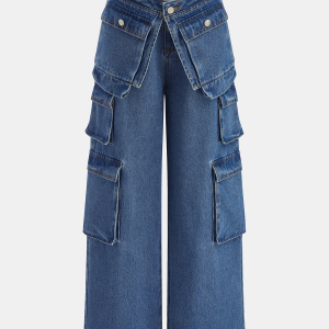 Multi Pocket Wide Leg Denim Pants