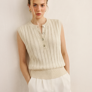 Cable Knit Sleeveless Henley Sweater Vest