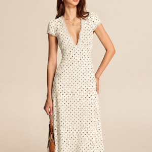 Polka Dot Lace Trim Midi Dress