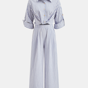 Striped Collared Wide-Leg Jumpsuit