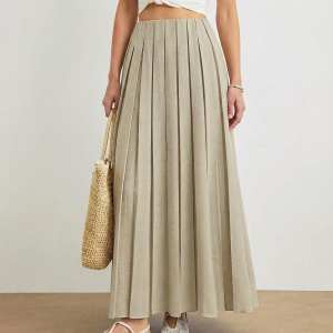 Elastic Waist Pleated Midi Skirt