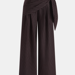 Wrap Tie-Waist Pinstripe Wide-Leg Pants