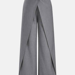 Wrap Front Mid-Waist Wide Leg Pants