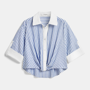 Striped Twisted Short Sleeve Cropped Shirt