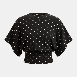 Polka Dot Batwing Cinched Waist Top