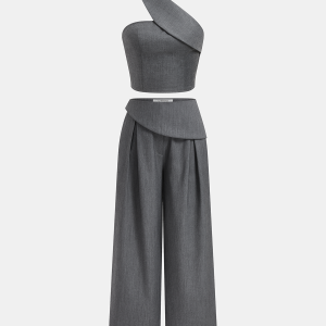 Asymmetrical Halter Crop Top & Pants Set