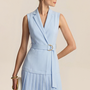 Belted Pleated Sleeveless Blazer Mini Dress