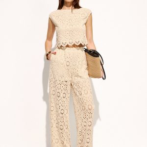 Crochet Sleeveless Crop Top & Pants Set