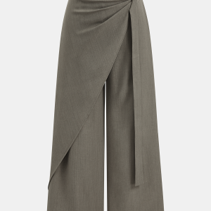 Mid-Waist Wrap-Front Wide-Leg Pants