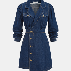 Metal Button Denim Blazer Dress