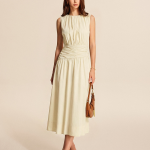 Sleeveless Ruched Waist Midi Dress
