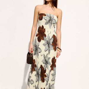 Strapless Floral Print Maxi Dress