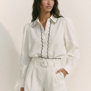 Cotton Scallop Trim Shirt & Shorts Set