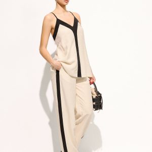 Cotton Linen Contrast Trim Cami Top & Pants Set
