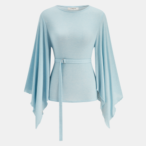 Belted Flared Sleeve Casual Blouse