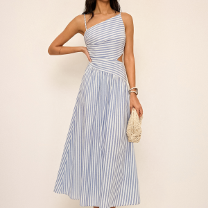 Striped Cut-Out Asymmetric Cami Maxi Dress