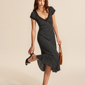Polka Dot Lace V-Neck Maxi Dress