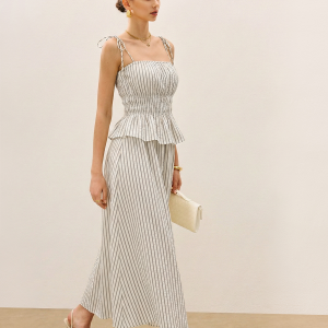 Striped Peplum Cami Top & Wide-Leg Pants Set