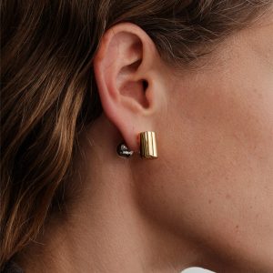 Two-Tone Cylinder Ball Stud Earrings