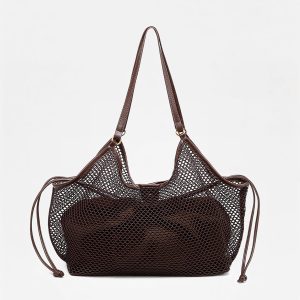 Drawstring Mesh Shoulder Tote Bag