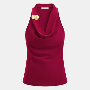 Metal Detail Cowl Neck Sleeveless Top