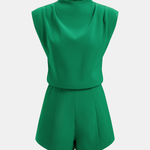 Draped Sleeveless Mock Neck Romper