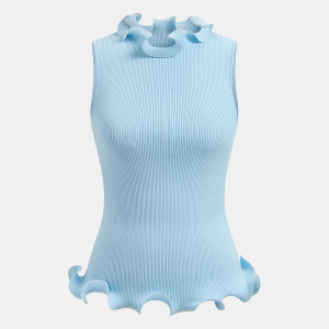 Sleeveless Ruffled Ribbed Knit Top
