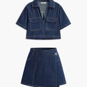 Denim Pocket Detail Shorts Set
