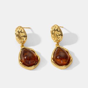 Textured Teardrop Gem Drop Earrings