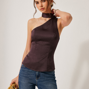 One-Shoulder Halter Tie Fitted Top