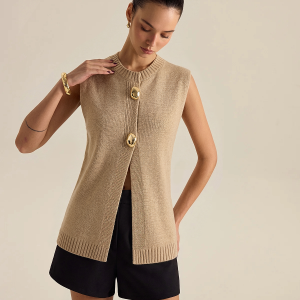 Metal Button Wool Blend Sweater Vest