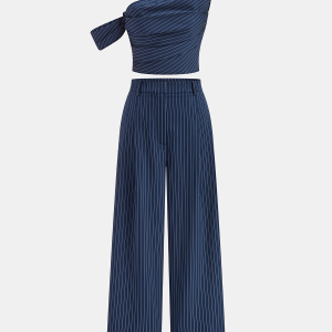 One-Shoulder Striped Top & Pants Set
