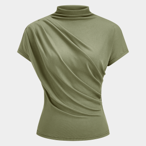 Ruched Mock Neck Short Sleeve Top