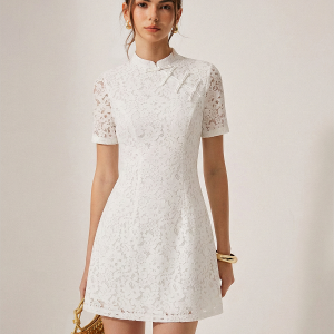 Cheongsam Style Lace Short Sleeve Dress