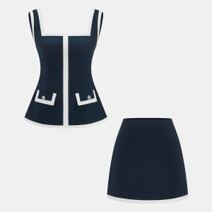 Contrast Trim Strappy Top & Mini Skirt Set