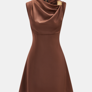 Sleeveless Cowl Neck Satin Mini Dress
