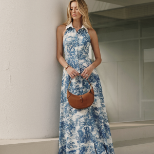 Toile Print Buttoned Collared Maxi Dress