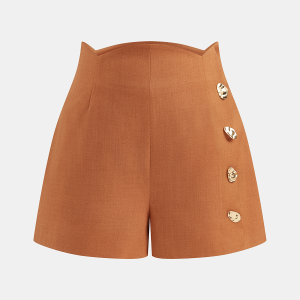 Mid-Waist Metal Detail Tailored Shorts