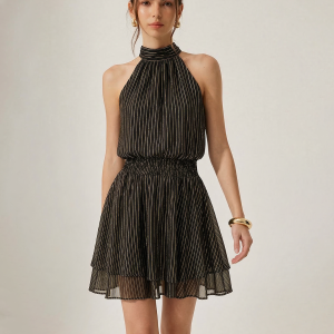 Halter Striped Smocked Layered Mini Dress