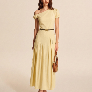 Cotton One-Shoulder Belted Maxi Dress