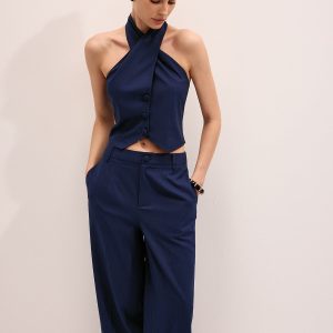 Linen Blend Halter Vest & Pants Set