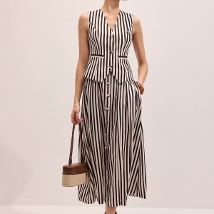 Striped Sleeveless Vest & Maxi Skirt Set