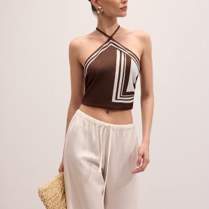 Geometric Print Cropped Halter Tank Top