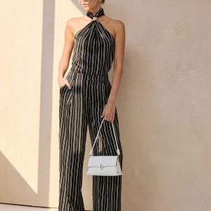 Pinstripe Halter Neck Top & Pants Set