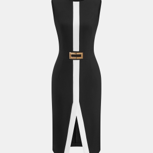 Sleeveless Metal Detail Bodycon Midi Dress