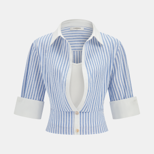 Striped Cotton Blend Cropped Shirt