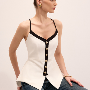 Metal Button Peplum Cami Top