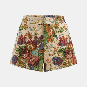 Floral Jacquard Mid-Waist Shorts