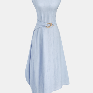 Cotton Linen Sleeveless Asymmetrical Midi Dress