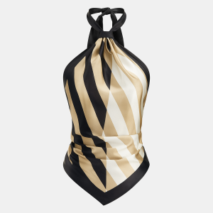 Geometric Striped Satin Halter Kerchief Top